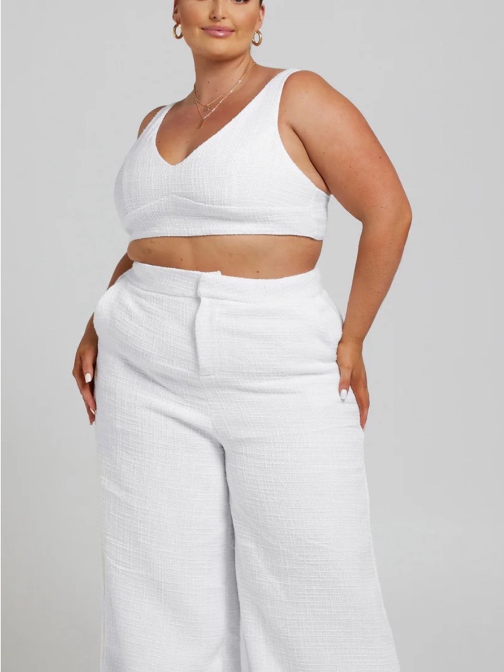 Showpo NWT ADELAIDE TWO PIECE SET Crop Top And Wide Leg Pants In White Us 16